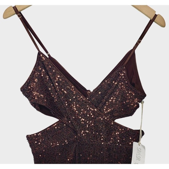 Saylor Harmonie Dress Womens Size Medium NWT $308 Brown Copper Sequin Formal - Picture 9 of 16
